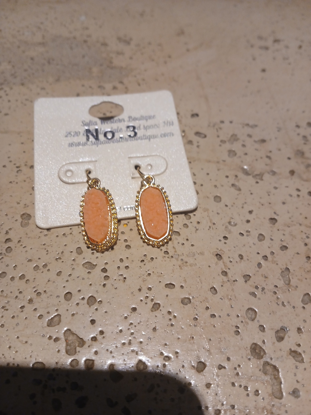 Gold-Tone Earrings with Peach Oval Stones